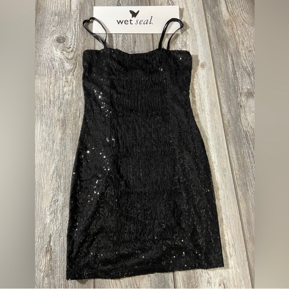 🎉 Wet Seal Black Sequence Flapper Style Mini Dress - S - Picture 1 of 8